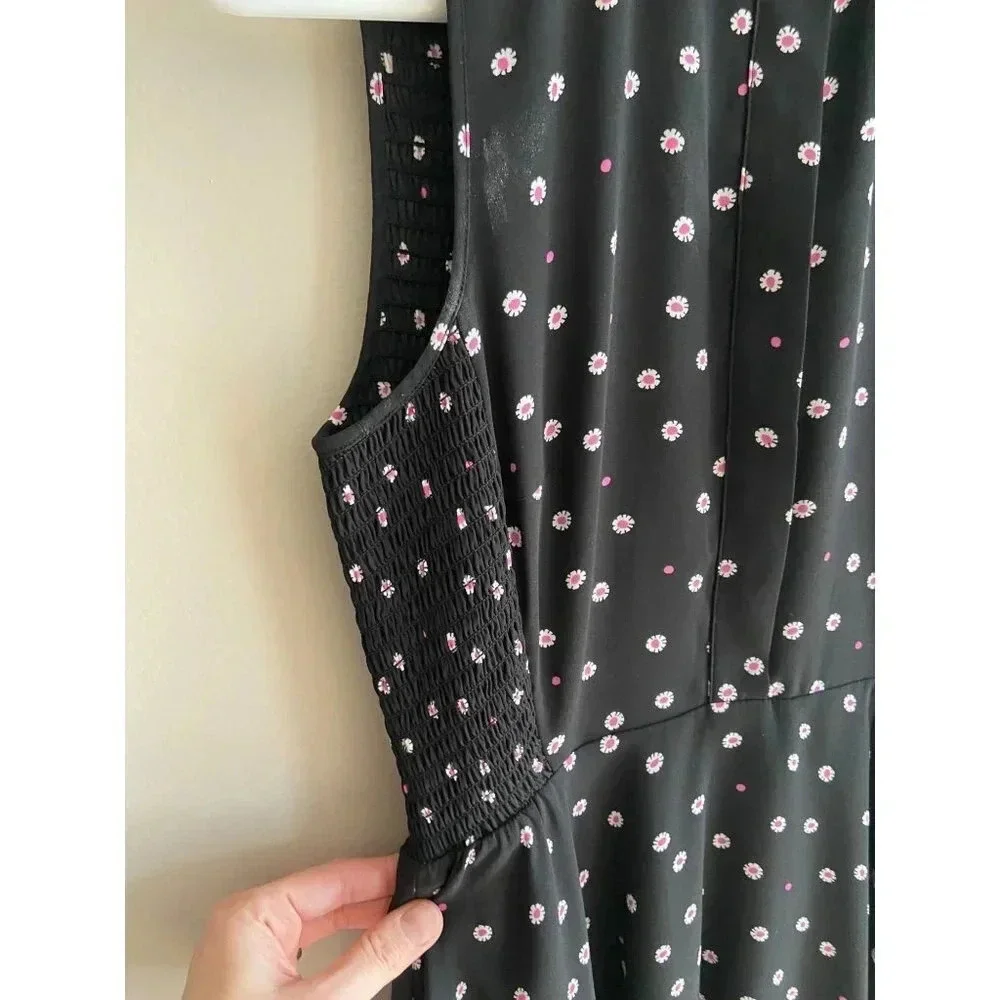 Kate Spade New York Daisy Dot Shirt Dress Size 0 Black Pink Polka Dot Florals